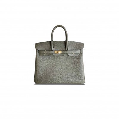 HERMES BIRKIN 25 CALFSKIN ALMOND GREEN GOLD BUCKLE BAG BK308QTGSS (25*20*13cm)